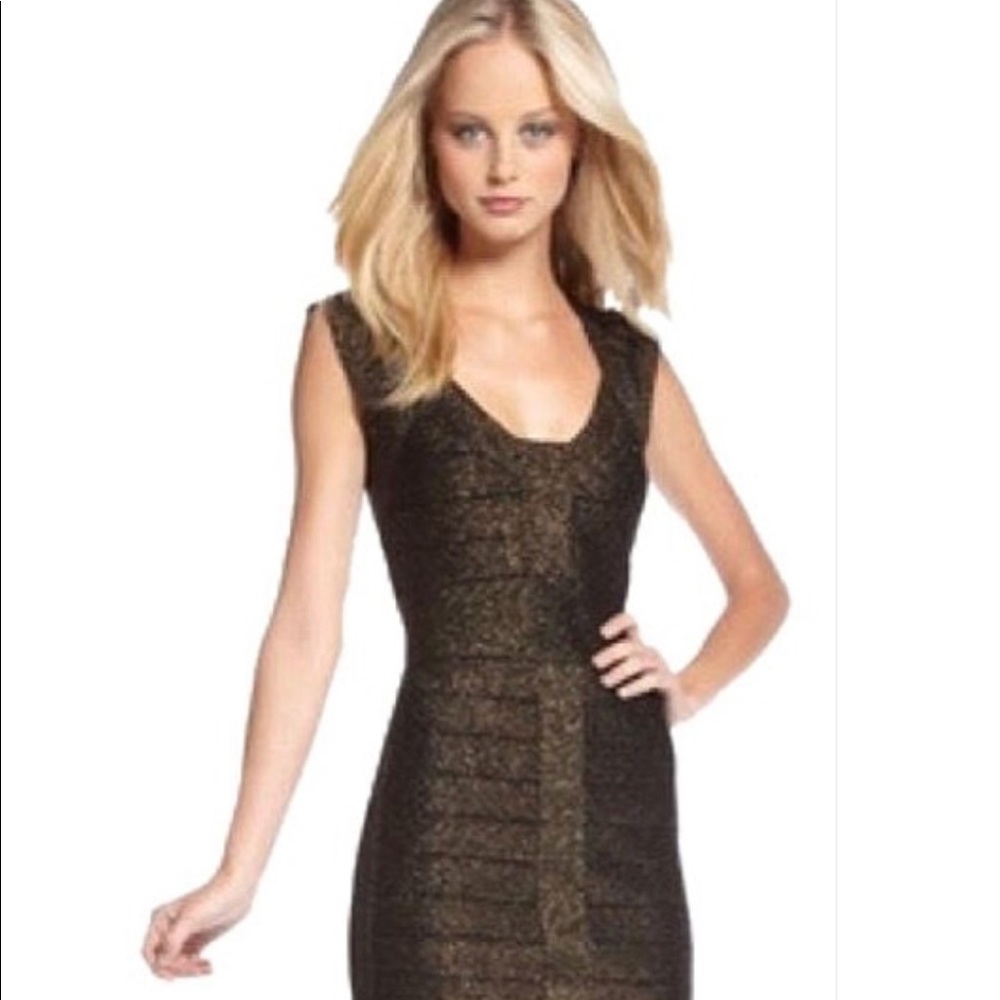 French Connection Gold/ Black Bandage  Dress